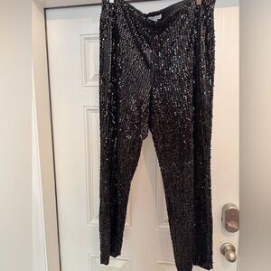 Charter Club Black Sequin Women's Pants, elastic waist, size XL